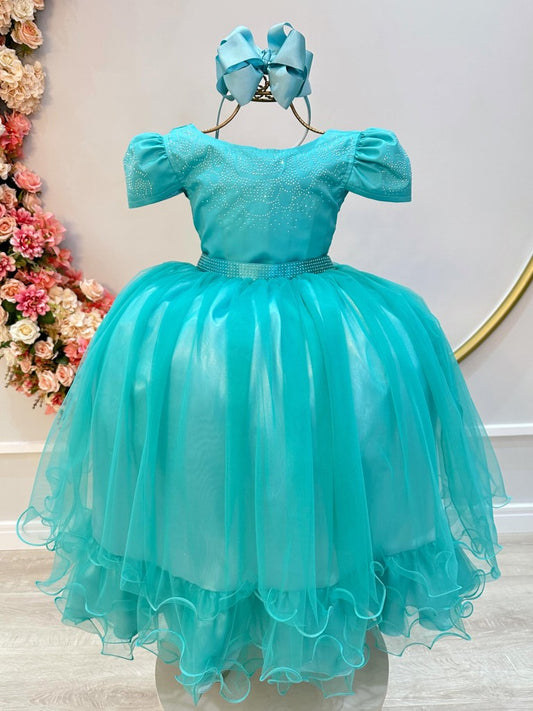 Vestido infantil verde con pedrería para bodas de lujo