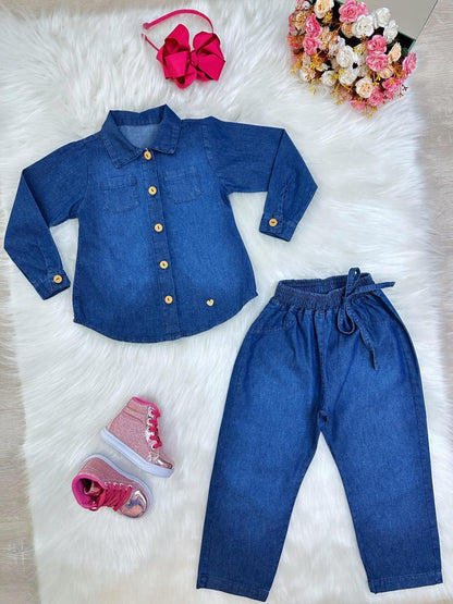 Conjunto de jeans azules para niños con camisa y pantalón casual de lujo