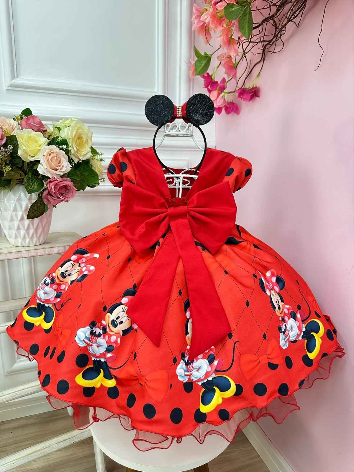 Vestido infantil de Minnie Mouse rojo para fiestas de lujo