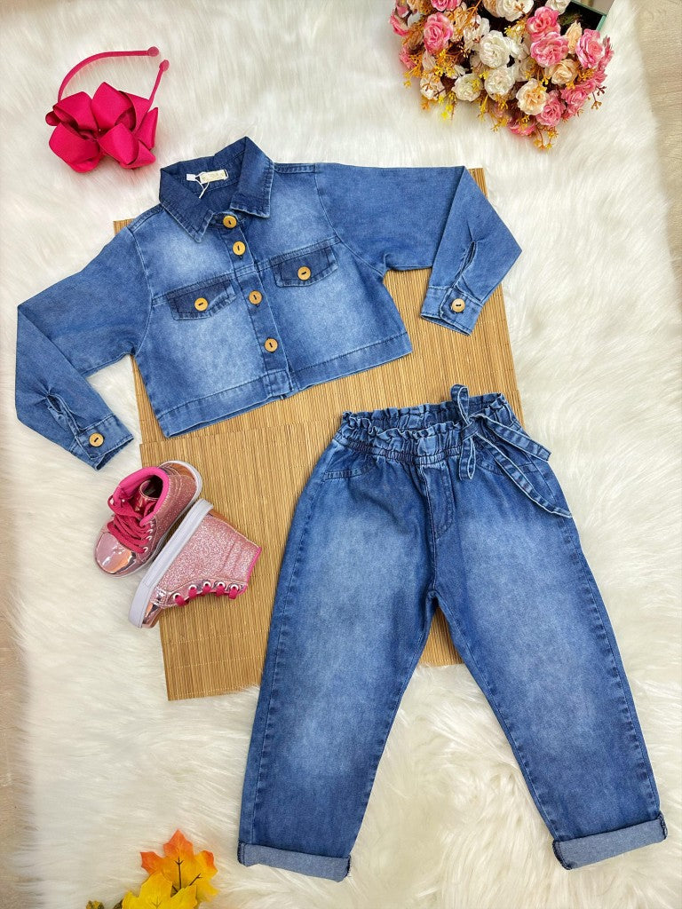 Conjunto de jeans azules para niños con chaqueta y pantalón casual de lujo