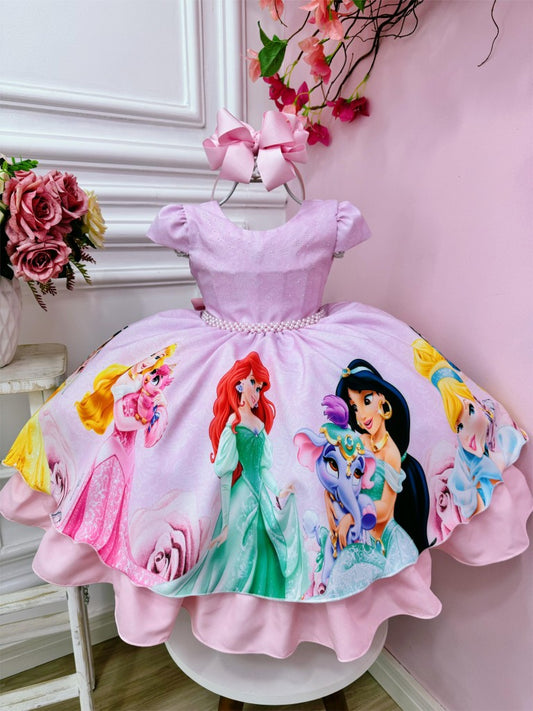 Vestido de princesa rosa con busto de diamantes de imitación de lujo