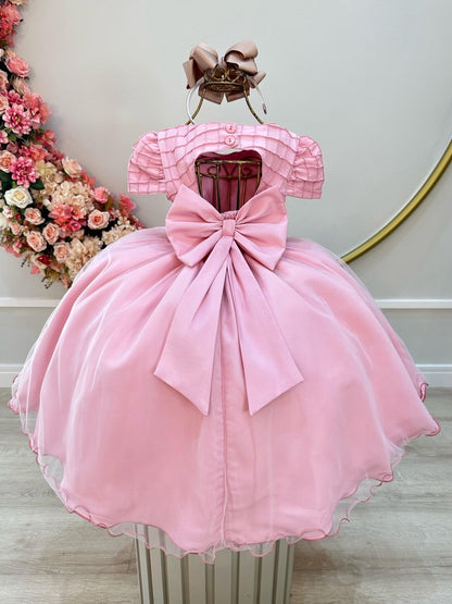 Vestido infantil de rosas con busto acanalado y pedrería