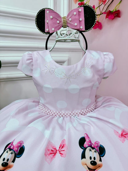 Vestido rosa de Minnie Mouse con lunares y perlas de lujo 