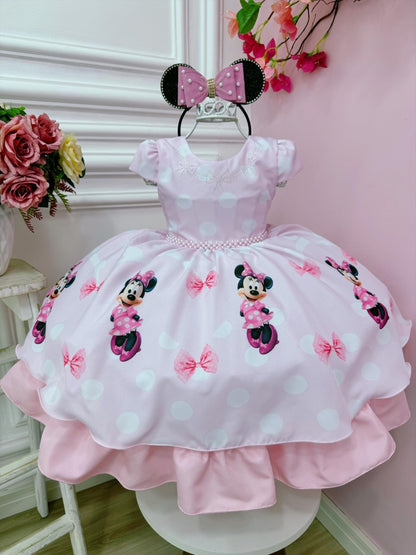 Vestido rosa de Minnie Mouse con lunares y perlas de lujo 