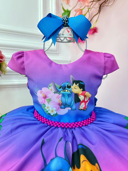 Vestido infantil colorido de Lilo y Stitch con perlas para fiestas