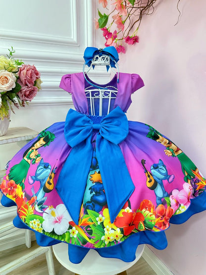 Vestido infantil colorido de Lilo y Stitch con perlas para fiestas