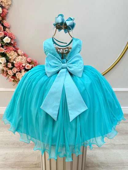 Vestido infantil verde con encaje y cinturón de perlas para niñas de flores