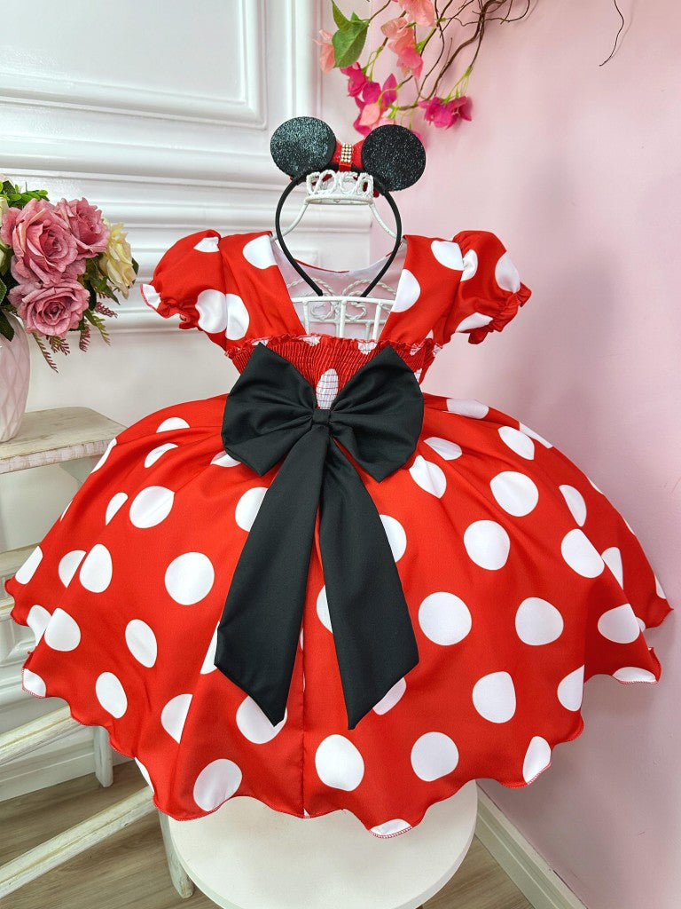 Vestido infantil de Minnie Mouse rojo con pedrería para fiestas