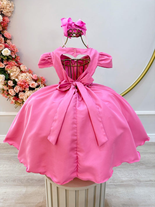 Vestido infantil rosa con cinturón de perlas para niñas de flores de lujo