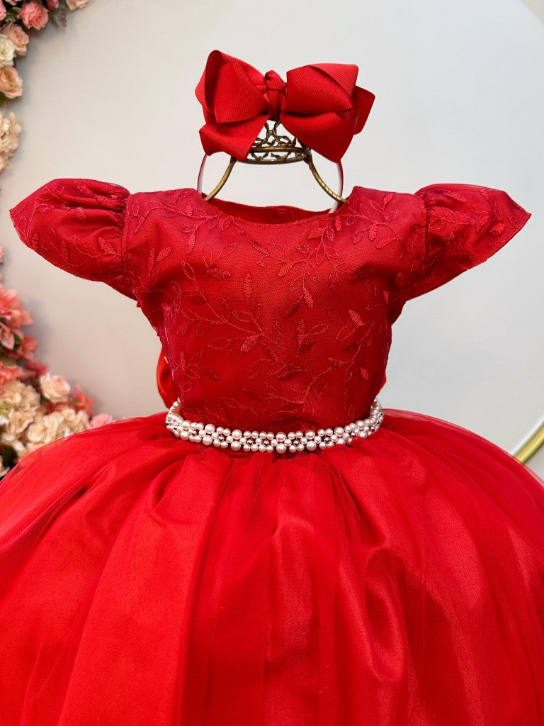 Vestidos de dama de honor de encaje rojo para bodas Perla