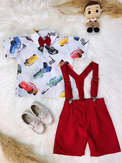 Conjunto de Rayo McQueen de Cars con shorts y camisa con tirantes
