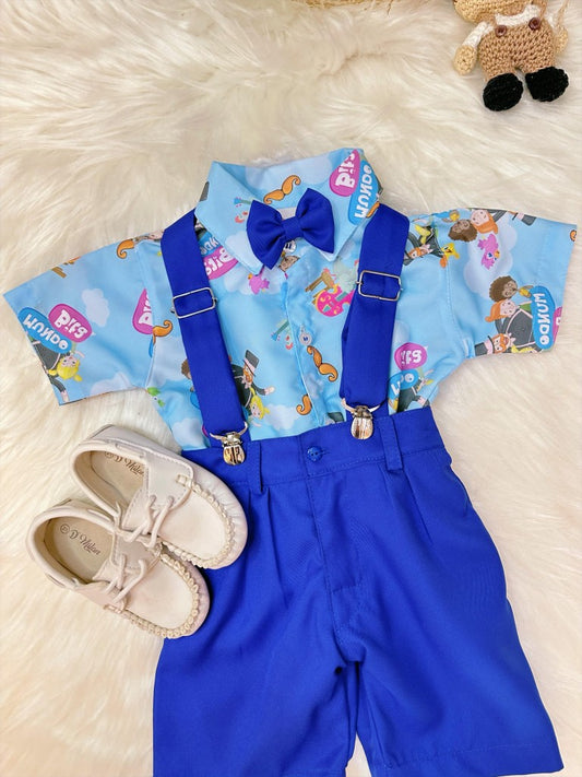 Conjunto Meninos Circo Azul Com Short Susp.e Camisa
