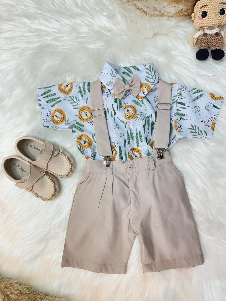 Conjunto de la jungla del Rey León para niño con pantalones cortos con tirantes y camiseta 