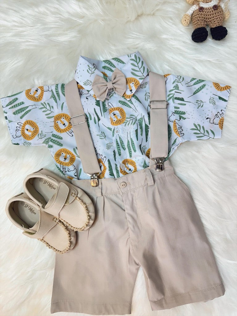 Conjunto de la jungla del Rey León para niño con pantalones cortos con tirantes y camiseta 