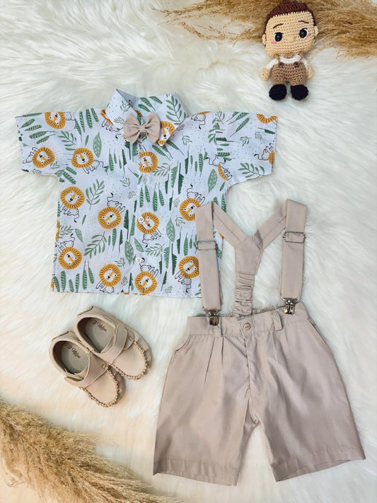 Conjunto de la jungla del Rey León para niño con pantalones cortos con tirantes y camiseta 
