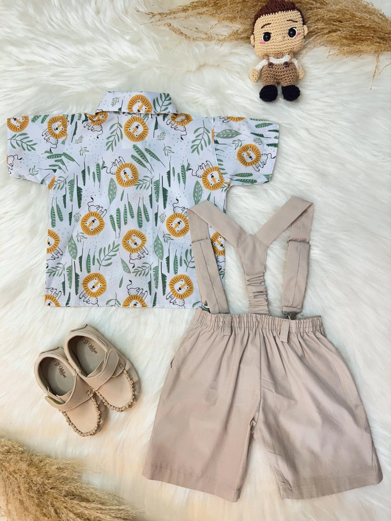 Conjunto de la jungla del Rey León para niño con pantalones cortos con tirantes y camiseta 