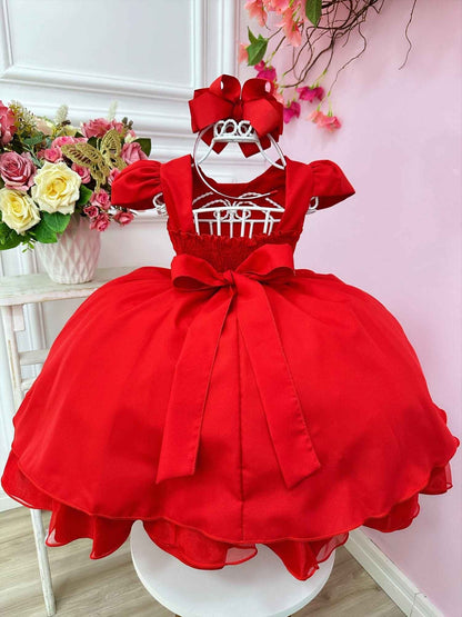 Vestido infantil rojo con cinturón de perlas, boda de lujo