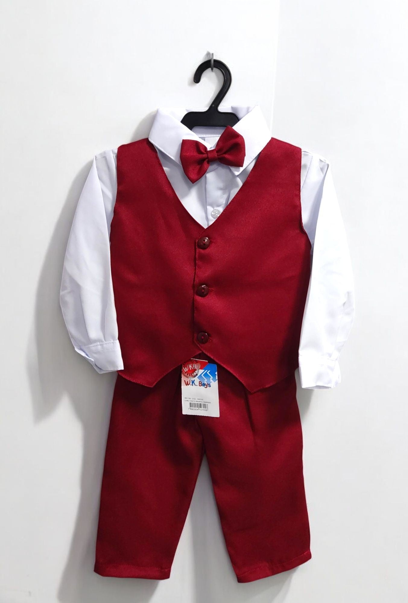 Conjunto Infantil Camisa Blanca Pantalón Chaleco Corbata Marsala