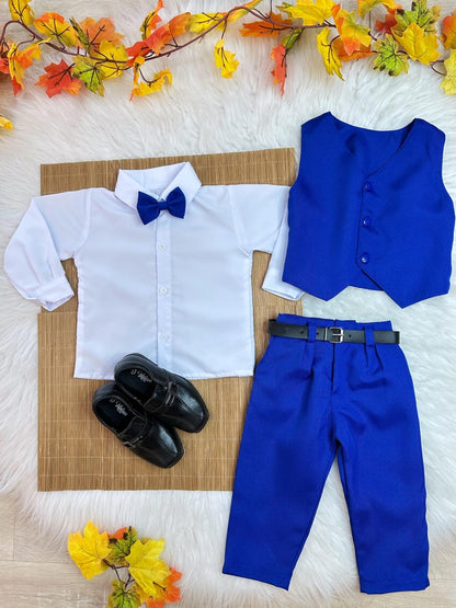 Conjunto Infantil Camisa Blanca Pantalón Chaleco Azul Real Grav.