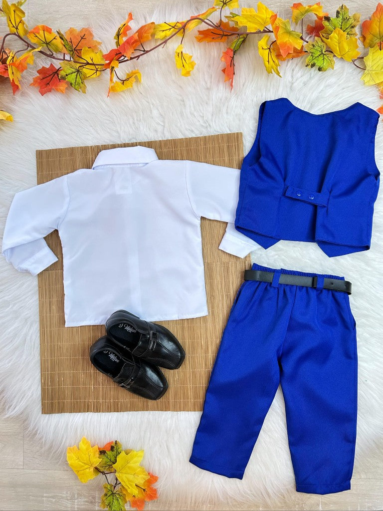 Conjunto Infantil Camisa Blanca Pantalón Chaleco Azul Real Grav.