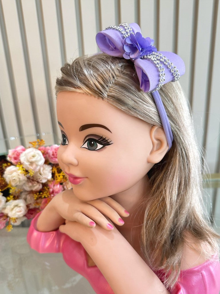 Diadema para bebé con lazo de flores y pedrería en varios colores 