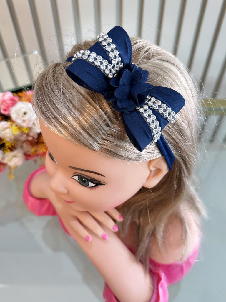Diadema para bebé con lazo de flores y pedrería en varios colores 