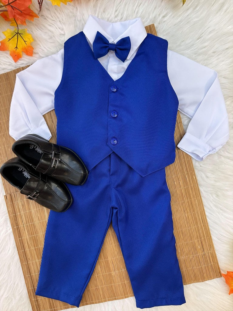 Conjunto Infantil Camisa Blanca Pantalón Chaleco Azul Real Grav.