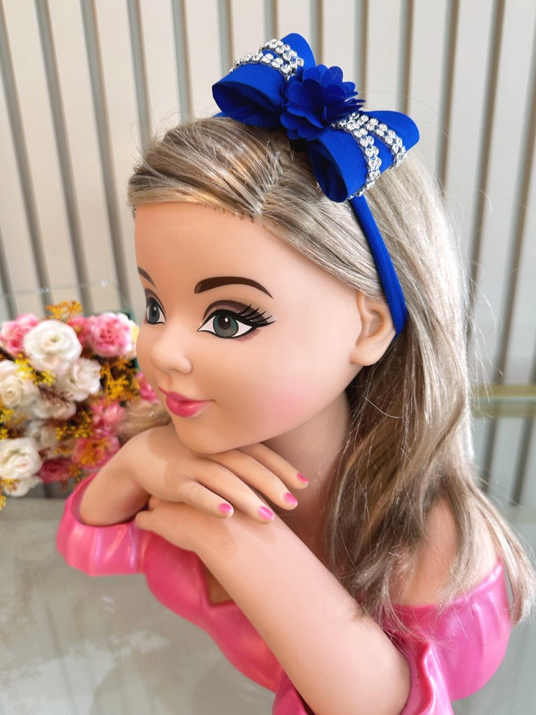 Diadema para bebé con lazo de flores y pedrería en varios colores 