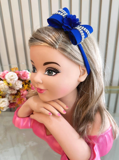 Diadema para bebé con lazo de flores y pedrería en varios colores 