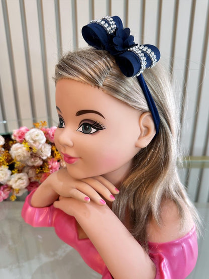 Diadema para bebé con lazo de flores y pedrería en varios colores 
