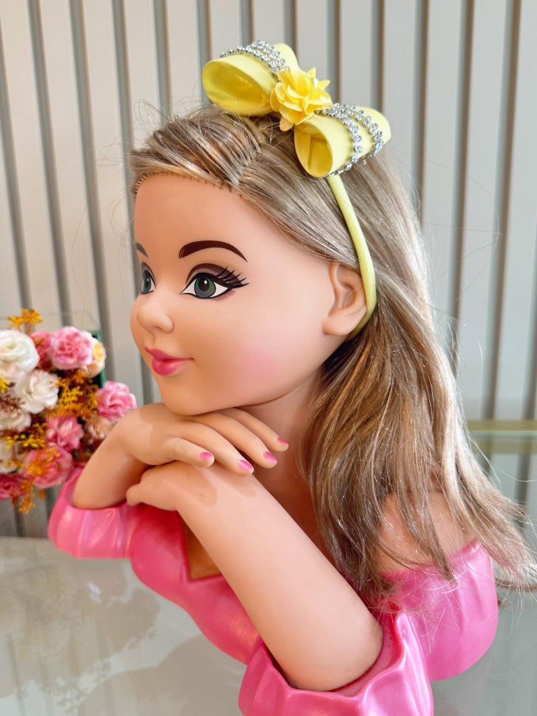 Diadema para bebé con lazo de flores y pedrería en varios colores 