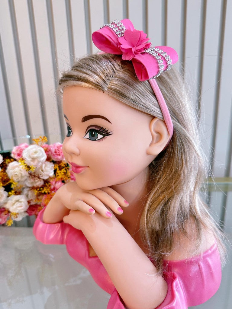 Diadema para bebé con lazo de flores y pedrería en varios colores 