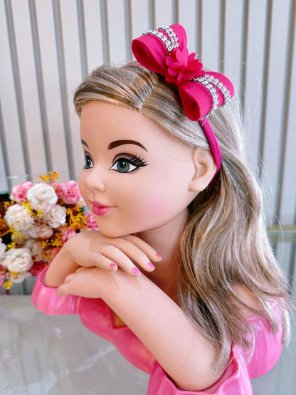 Diadema para bebé con lazo de flores y pedrería en varios colores 