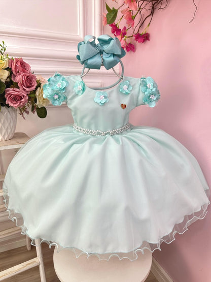 Vestido de niña de flores verde claro con apliques de flores