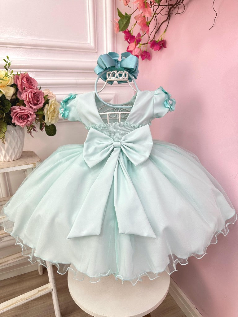 Vestido de niña de flores verde claro con apliques de flores