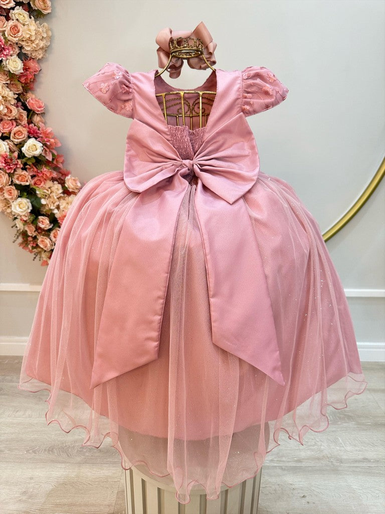 Vestido infantil rosa con encaje, vestidos largos de dama de honor