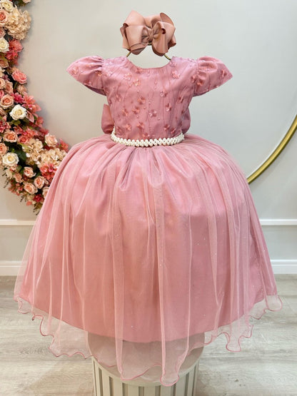 Vestido infantil rosa con encaje, vestidos largos de dama de honor
