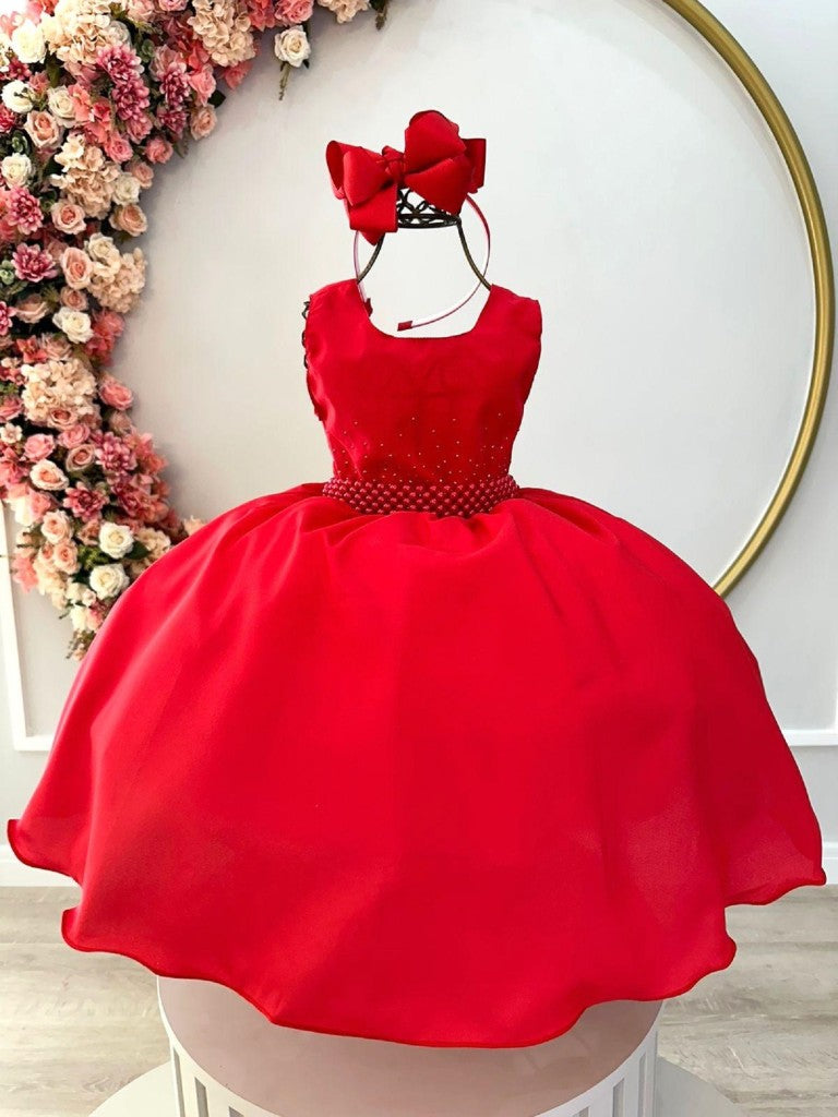 Vestido de fiesta infantil de lujo con diamantes de imitación rojos para damas