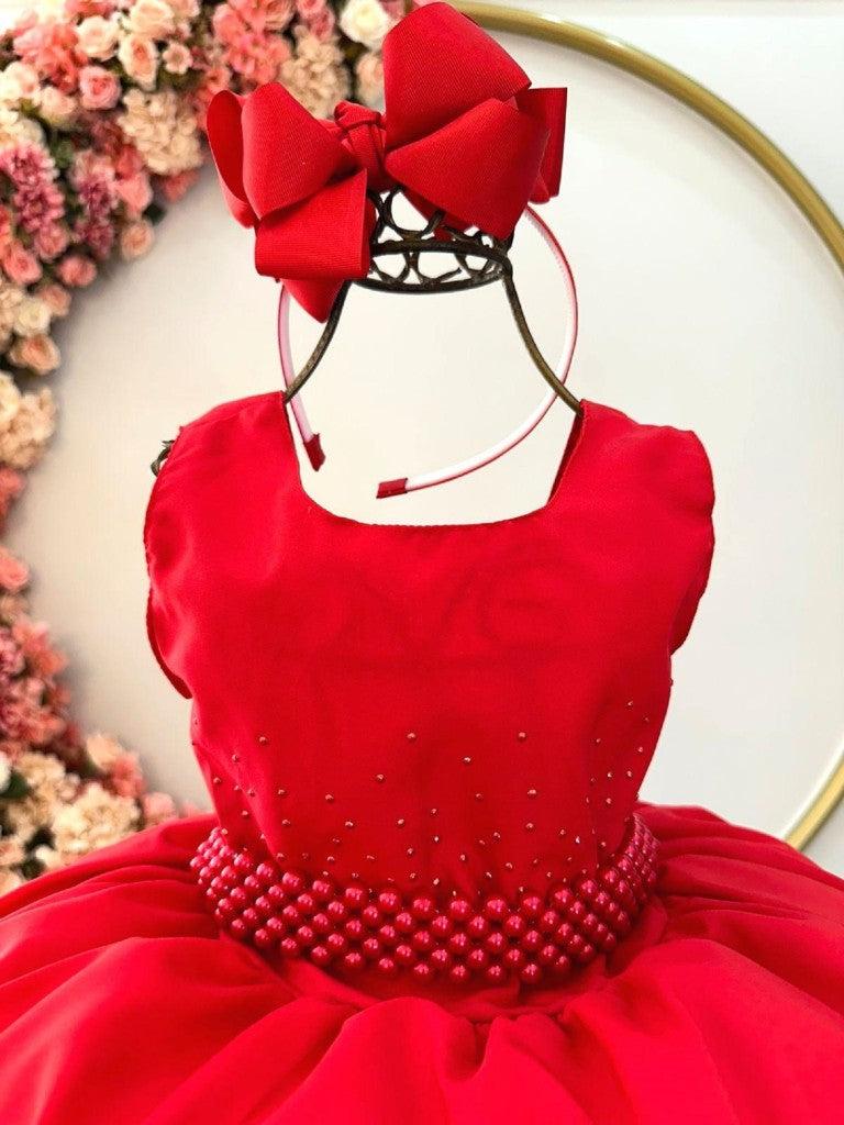 Vestido de fiesta infantil de lujo con diamantes de imitación rojos para damas
