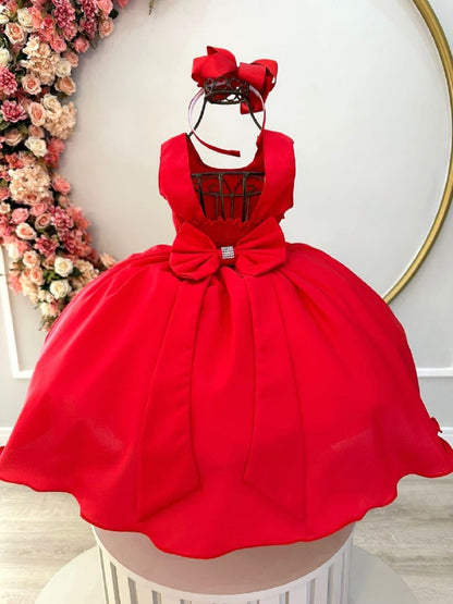 Vestido de fiesta infantil de lujo con diamantes de imitación rojos para damas