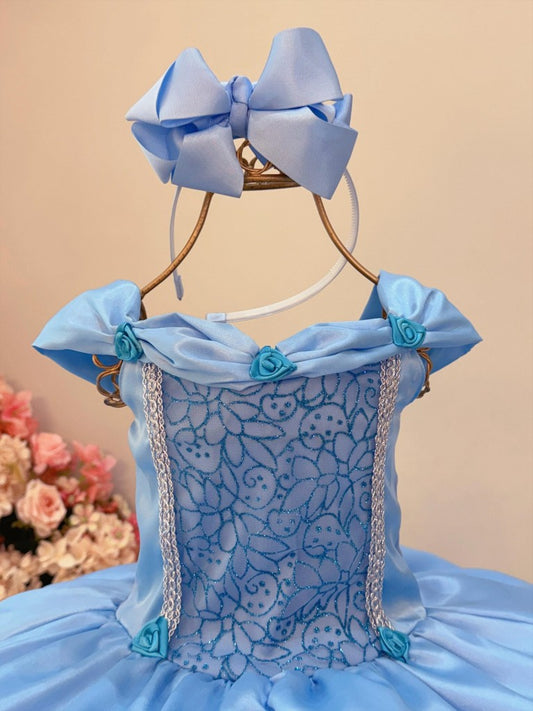 Disfraz infantil de Frozen y Cenicienta con encaje azul claro