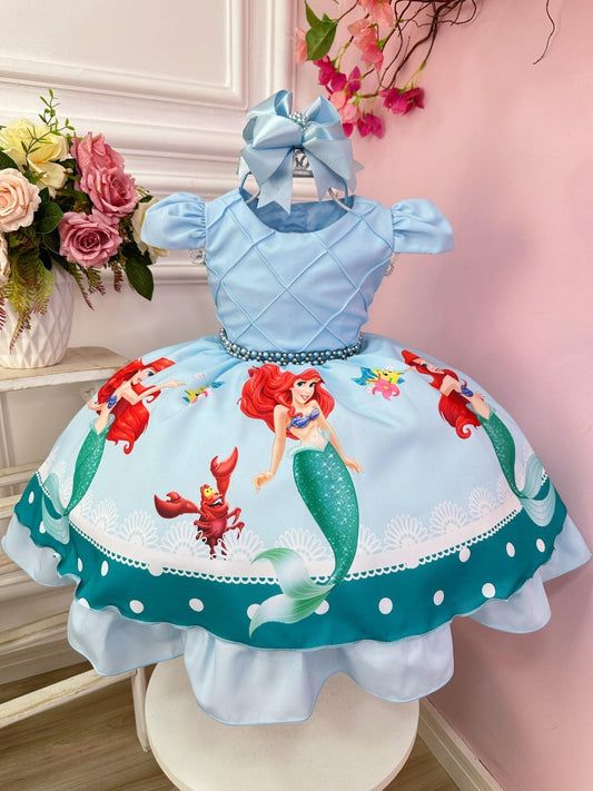 Vestido de fiesta infantil de la princesa sirena Ariel azul