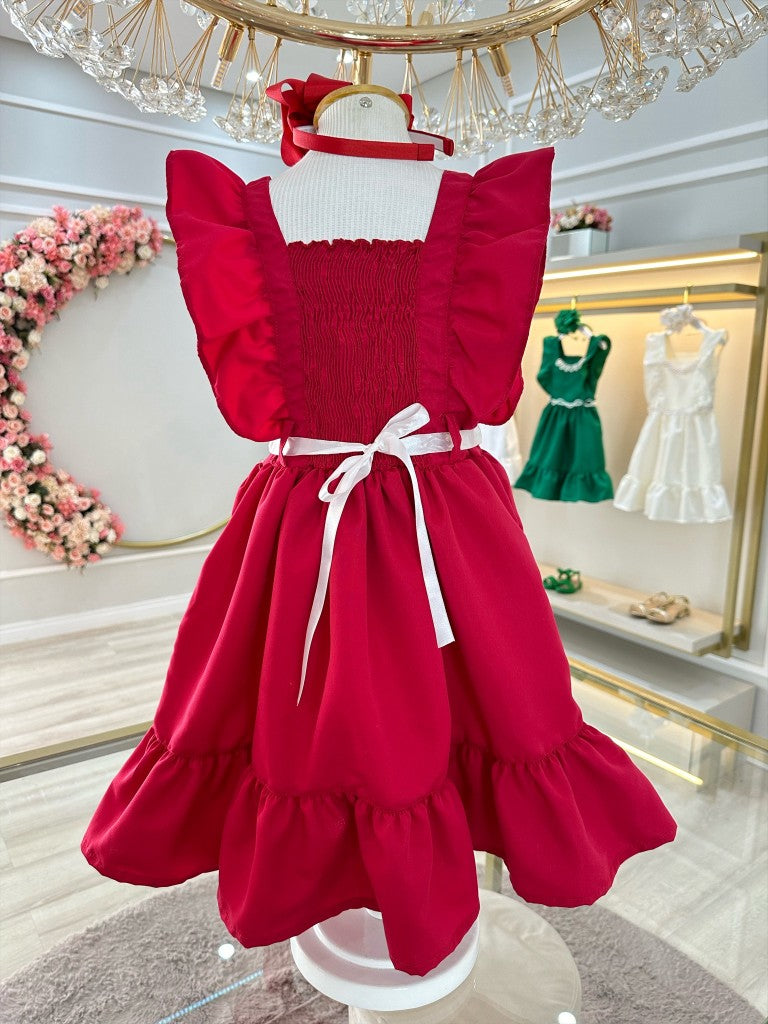Vestido infantil rojo de lujo con perlas para damas de honor