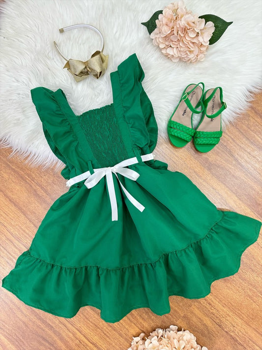 Vestido infantil verde de lujo con perlas para damas de honor