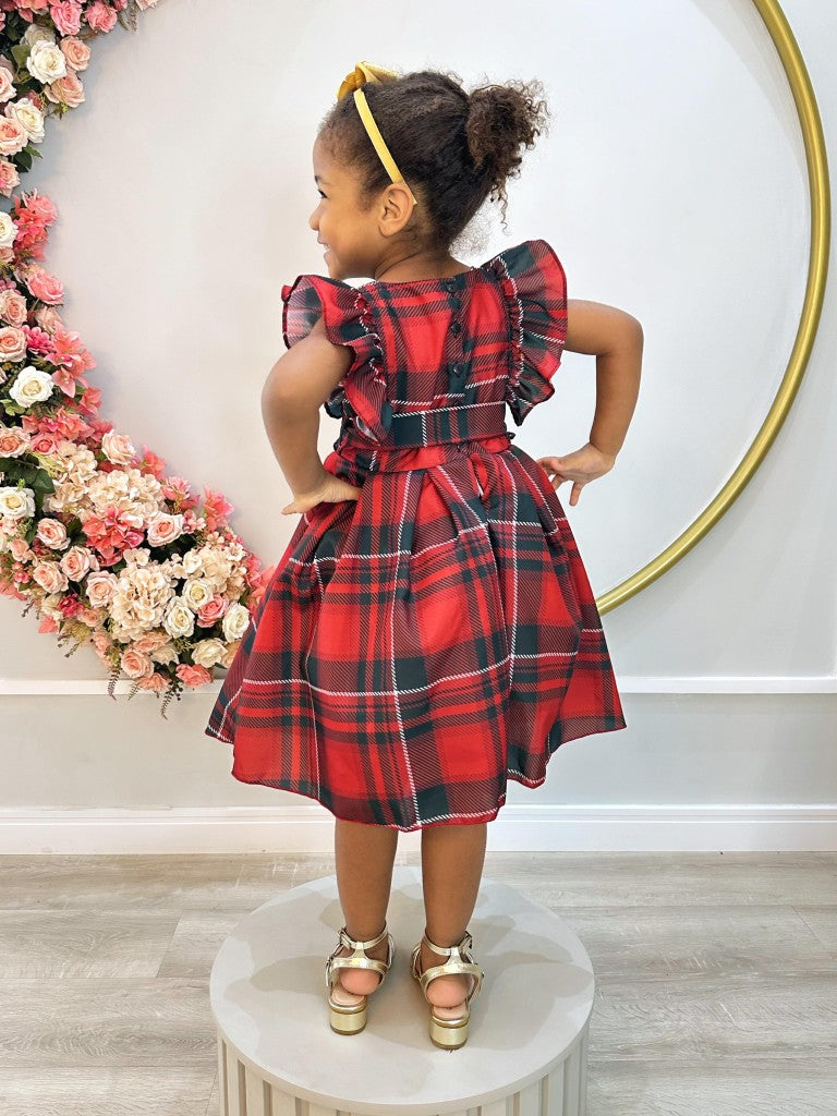 Vestido de fiesta infantil de tartán rojo de lujo