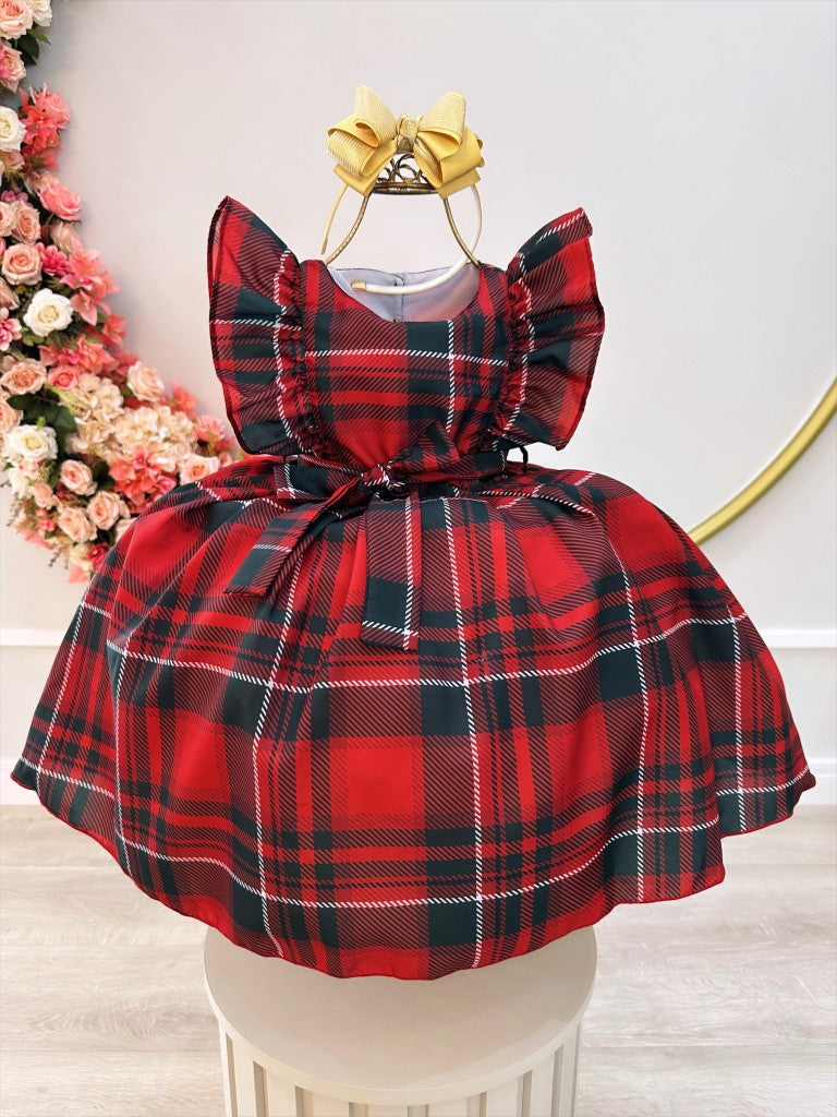 Vestido de fiesta infantil de tartán rojo de lujo