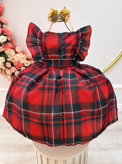 Vestido de fiesta infantil de tartán rojo de lujo