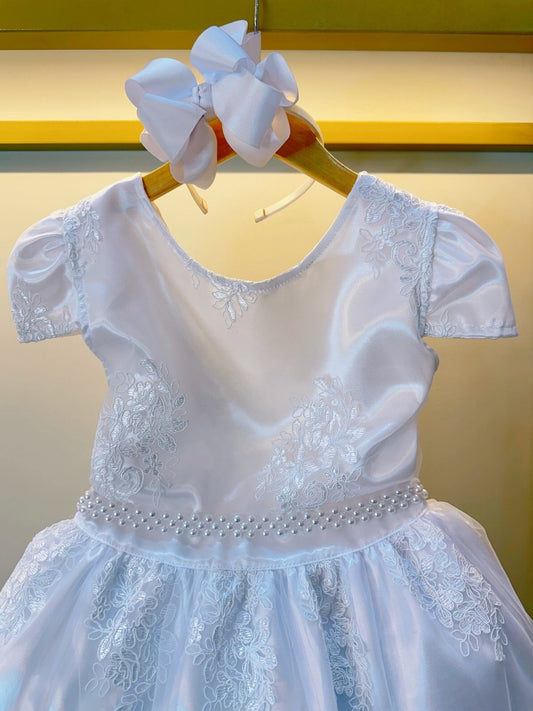 Vestido Infantil Branco C/ Renda Realeza Daminhas Festas