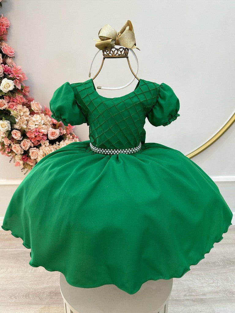 Vestido infantil verde con busto de bandera y vestido de fiesta acanalado para niña de las flores
