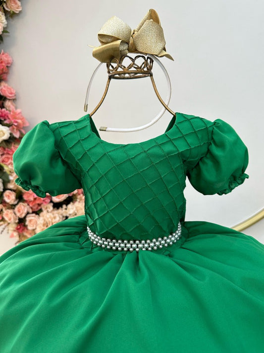 Vestido infantil verde con busto de bandera y vestido de fiesta acanalado para niña de las flores